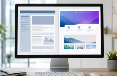 Ejemplo de rediseñar una web con comparativa entre diseño antiguo y moderno en entorno profesional digital