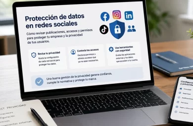 Protección de datos en redes sociales revisada por una empresa antes de publicar contenidos corporativos
