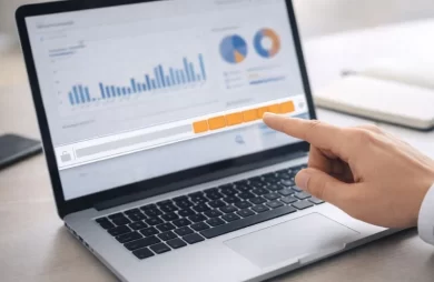 Qué son las utm con ejemplo de URL etiquetada junto a un panel de analítica web en un portátil.