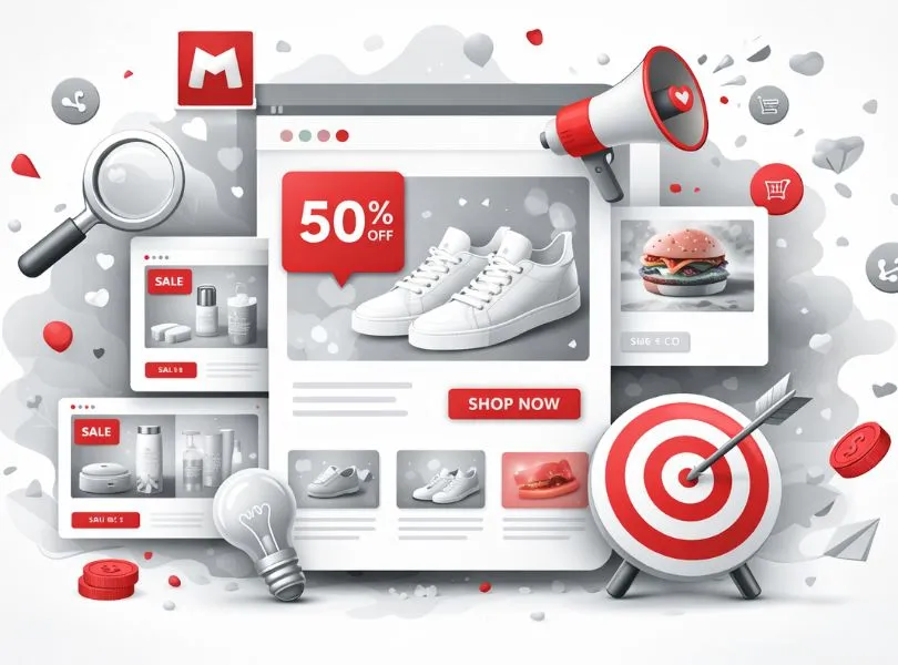 Ejemplo visual de campañas de display en Google Ads con anuncios gráficos online, enfoque en marketing digital y conversión, realizadas por expertos en campañas de Ads como Óptima Web.