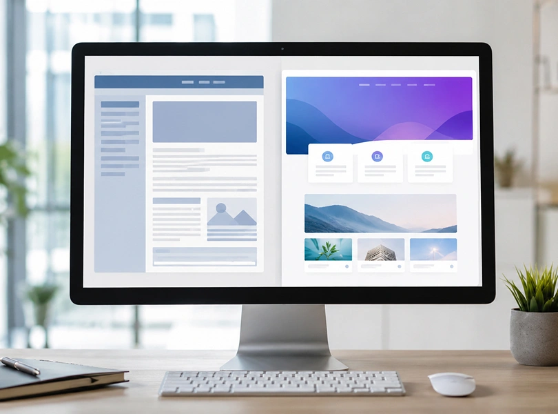 Ejemplo de rediseñar una web con comparativa entre diseño antiguo y moderno en entorno profesional digital